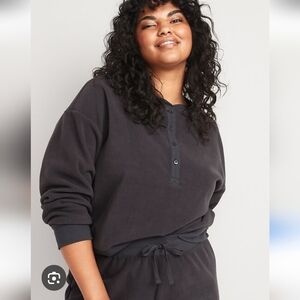 NWT Old Navy Lounge Black Microfleece Sweatshirt Relaxed Fit Size XXL